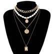 Vintage coin gemstone necklace sweater chain female personality temperament multi-layer pearl necklace