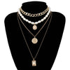 Vintage coin gemstone necklace sweater chain female personality temperament multi-layer pearl necklace