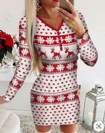 Elements Digital Positioning Printed Long Sleeve Slim Dress
