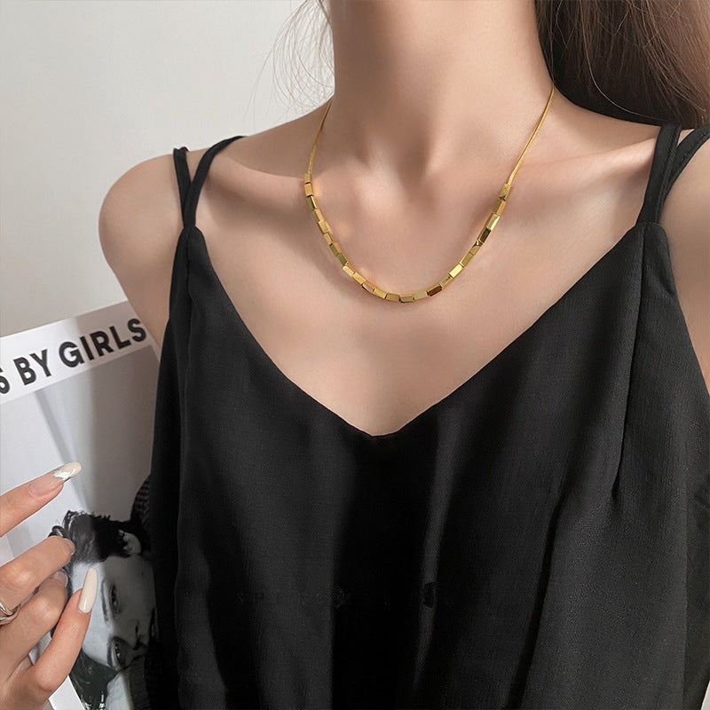 Small Square Snake Bone Chain Necklace Female Summer Ins Tide