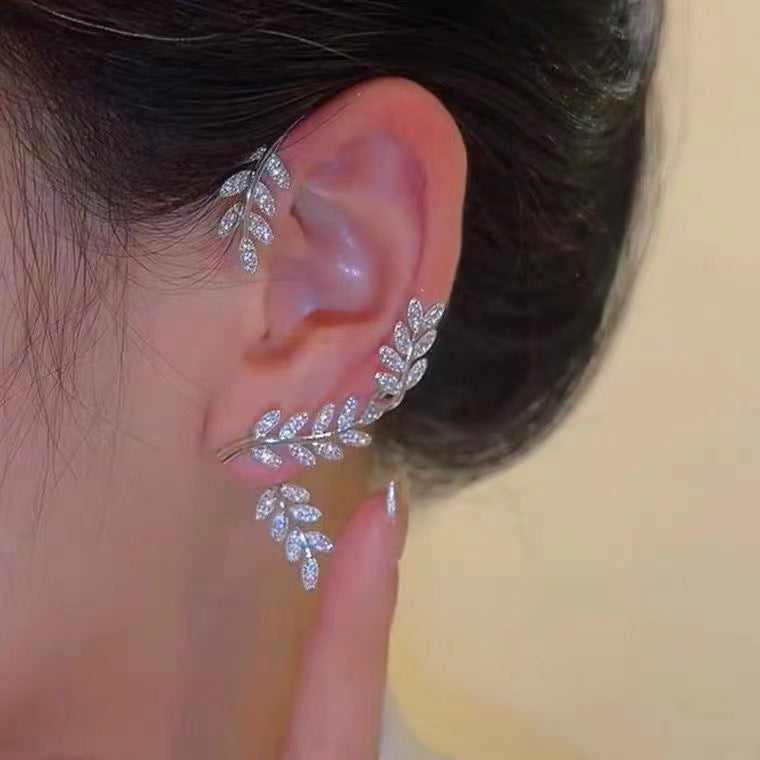 Full Drill Leaf Ear Hanging Female Removable Two Wear