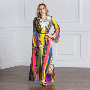 Fashionable Women's Colorful Printed Long Dress