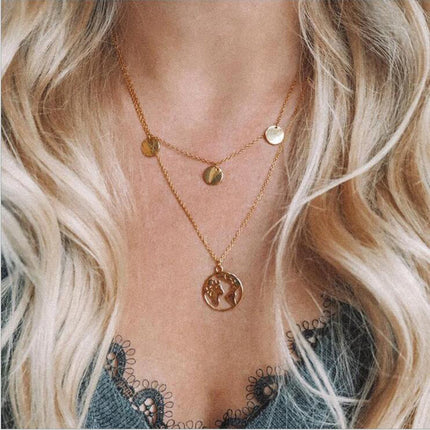 New women's wafer world map pendant necklace