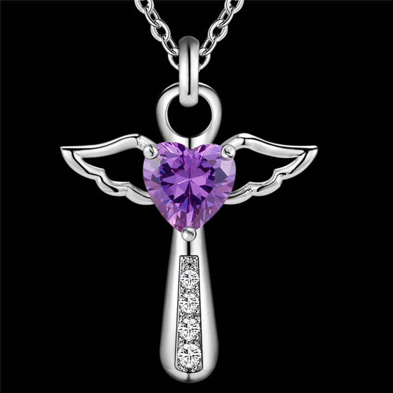 Purple zircon crystal pendant necklace