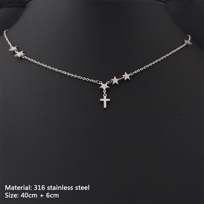 Cross Bead Necklace Clavicle Chain Gold