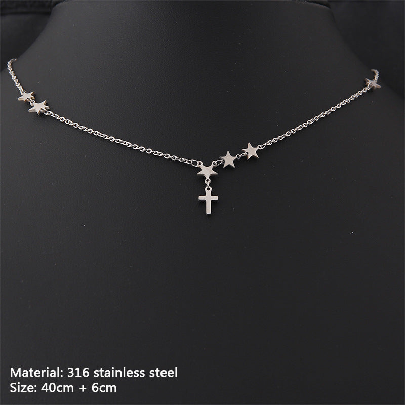 Cross Bead Necklace Clavicle Chain Gold