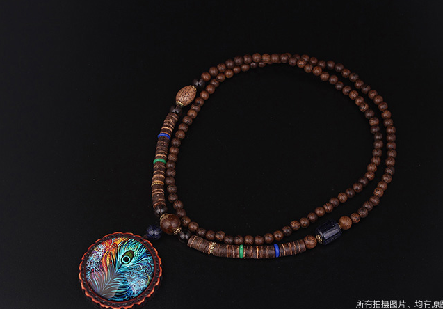 Peacock feather pendant ethnic style sweater chain