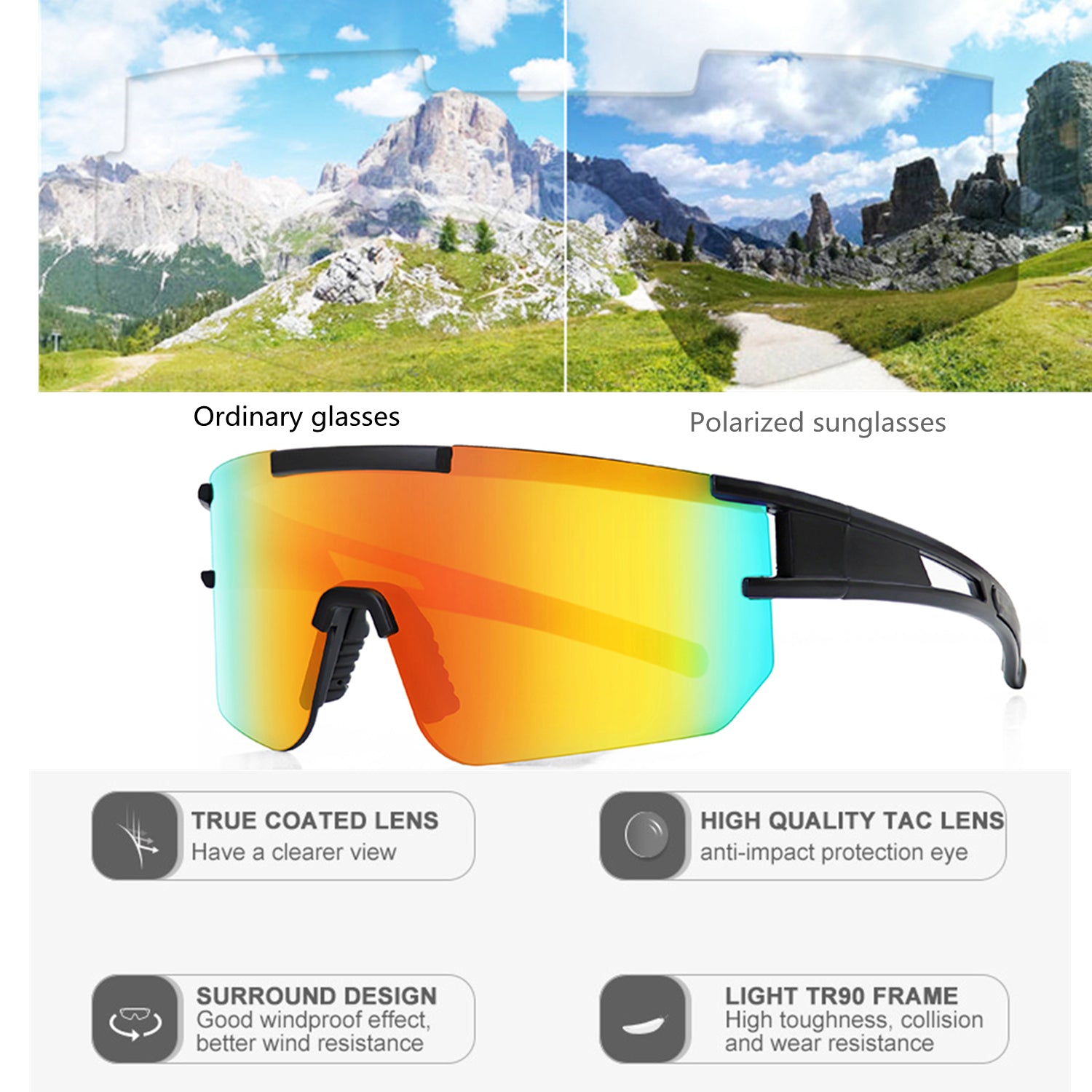 Polarized Sunglasses For Men And Women TR90 Frame Sun Glasses UV Protection For Cycling Fishing Running Golf Outdoor Sports