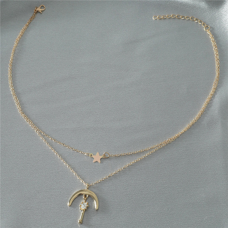 European And American Fashion Multi-layer Moon Necklace Retro