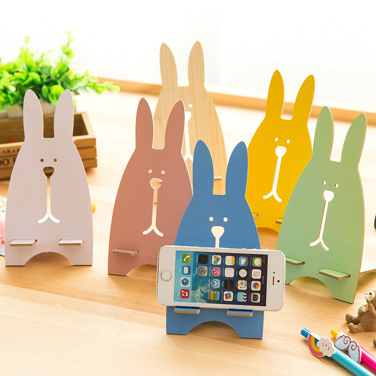 Compatible with Apple, Cartoon Wooden Universal Portable Light Weight Rabbit Mobile Phone Tablet Desktop Holder Stand Lazy bracket For iPhone 7 Xiaomi