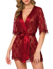 Lingerie Women Lace Hollow-out Robe Suits Pajamas silk