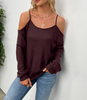 Long-Sleeved Waffle Shoulder Strap Top