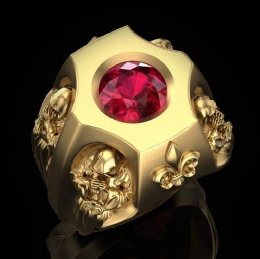 Vintage Catholic Christian Red Gemstone Ring For Men