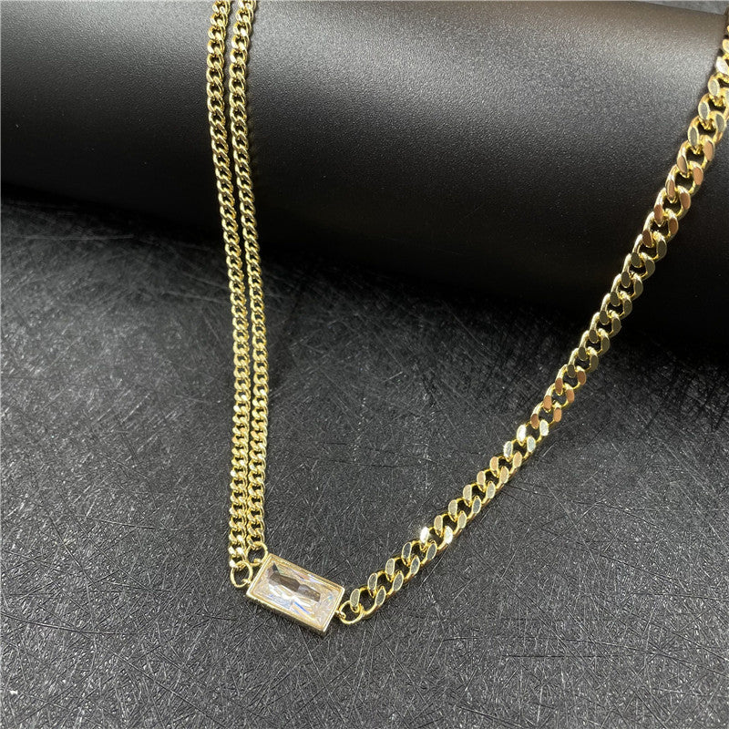 Multilayer golden green diamond necklace