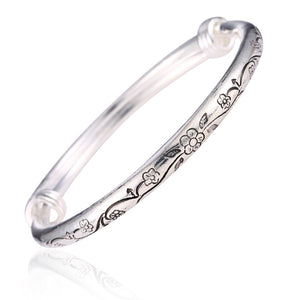 Tibetan Silver Seedling Silver Solid Carved Bracelet