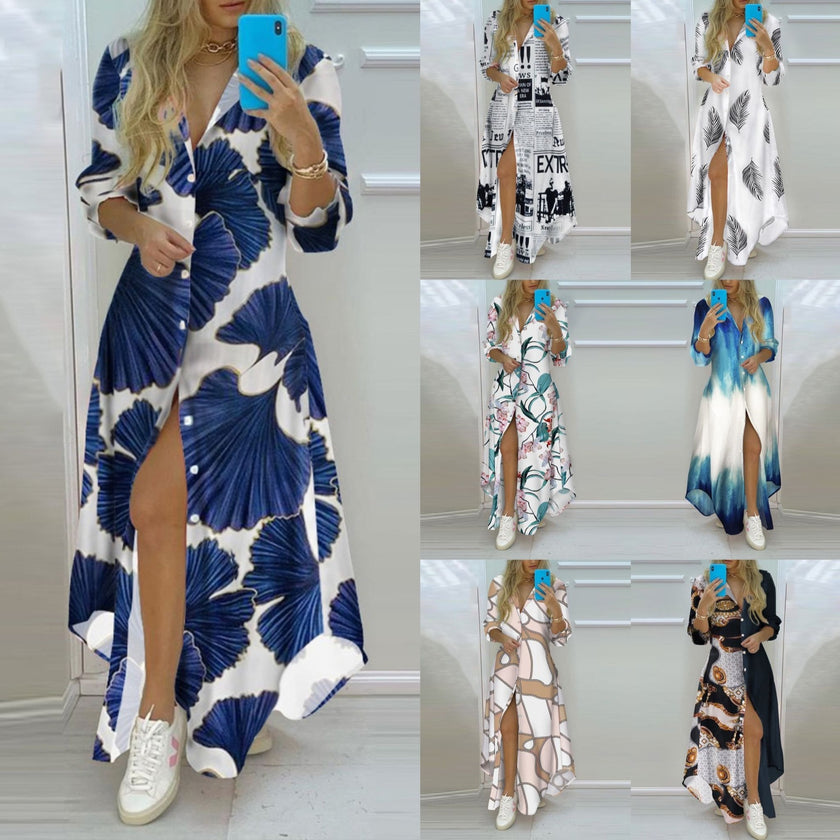 Dress With Fashion Print And Long-sleeved Shirt