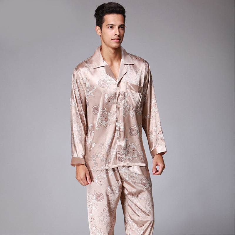 Men's Long Sleeve Pants Pajamas Set silk