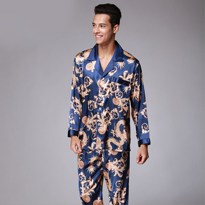 Men's Long Sleeve Pants Pajamas Set silk