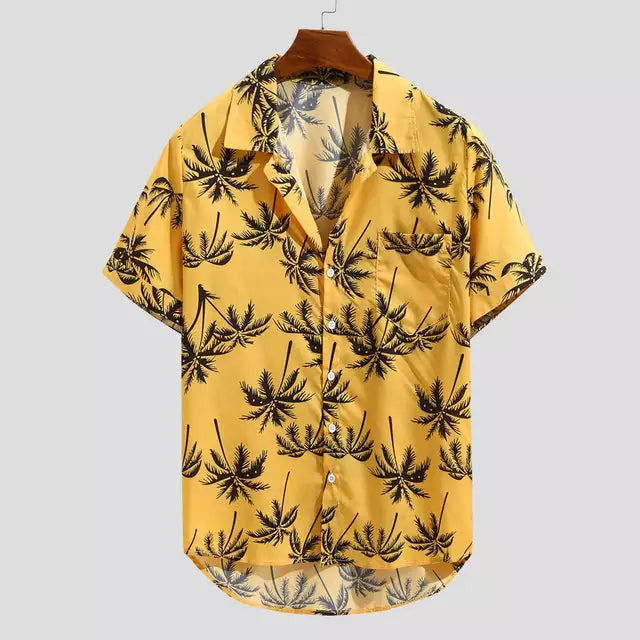 Holiday Print Button Casual Short Sleeve Shirt