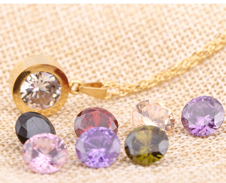 8 colors diamond titanium steel necklace