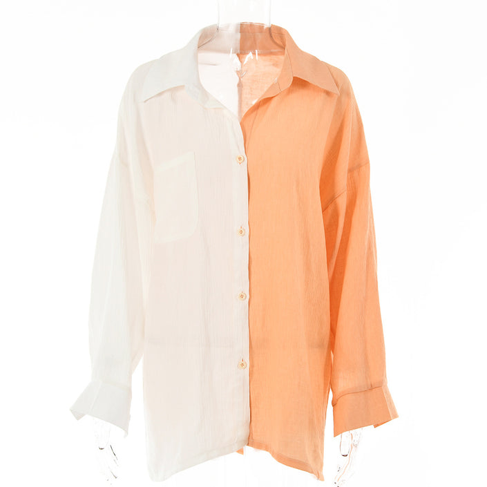 Fashion French Crinkle Contrast Color T-shirt