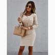 Fashion Ladies Long Sleeve Round Neck Buttoned Dress Alpscommerce