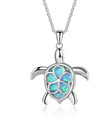 Fashion silver filled blue opal sea turtle pendant necklace for women female Animal wedding ocean beach jewelry gift