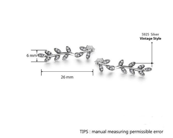 S925 sterling silver jewelry leaves retro old earrings female temperament simple diamond earrings earrings earrings