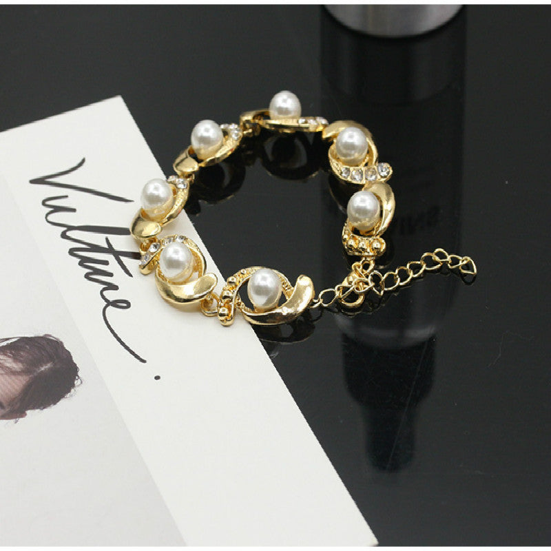 Alloy diamond pearl bracelet personality creative bracelet