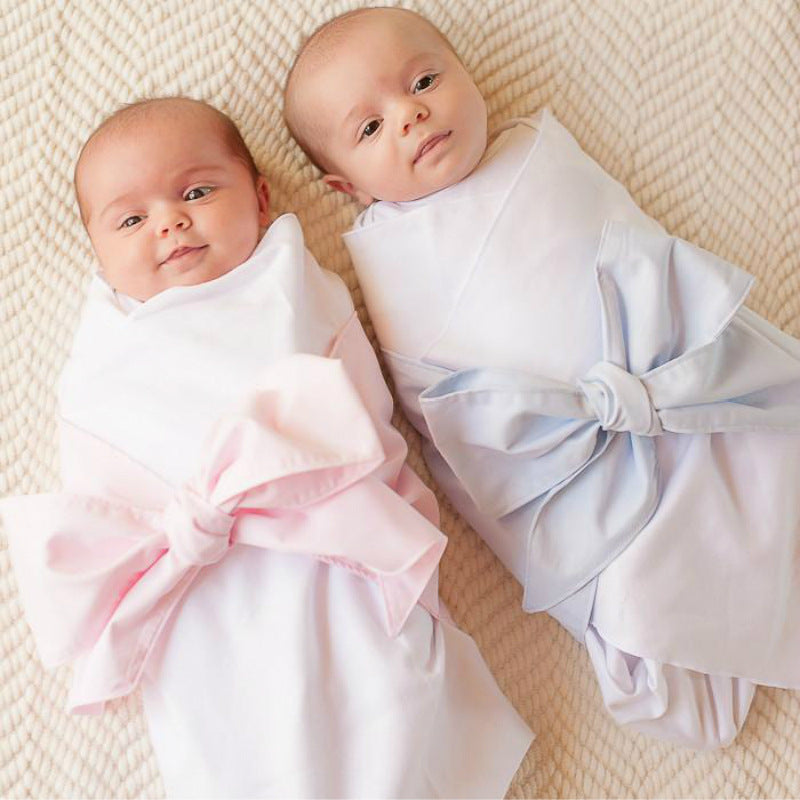 Swaddling cloth with cotton bow newborn kids dress clothes