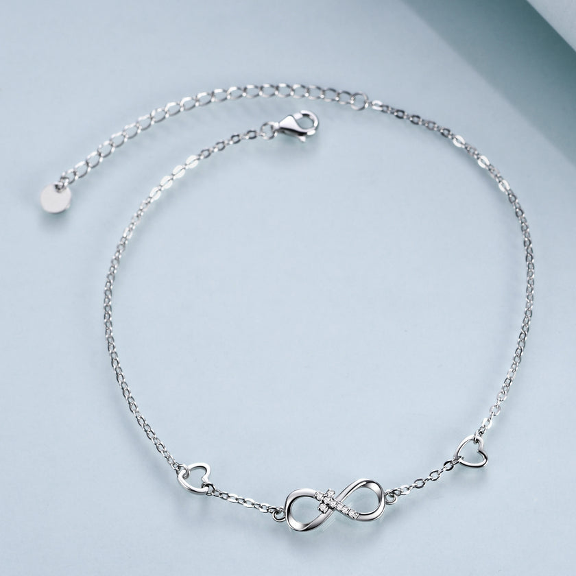 925 Sterling Silver Cubic Zirconia Infinity Cross Heart Bracelet For Women Girls Gifts