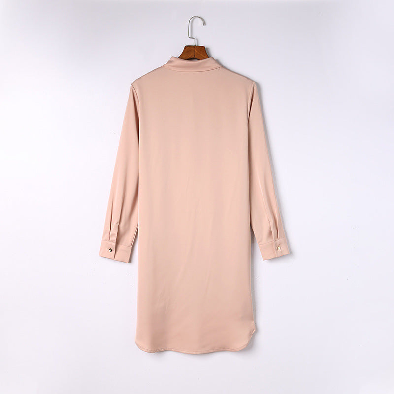 Sequined Pocket Shirt Dress New Long Sleeve Lapel Mid-length Skirt