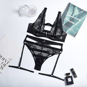 Lace Lace Eyelashes Stitching  Sling Strap Steel Ring Underwear