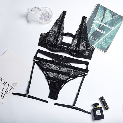 Lace Lace Eyelashes Stitching  Sling Strap Steel Ring Underwear
