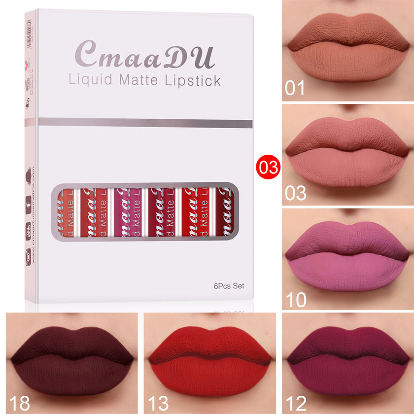 6 Boxes Of Matte Cup Waterproof Lipstick
