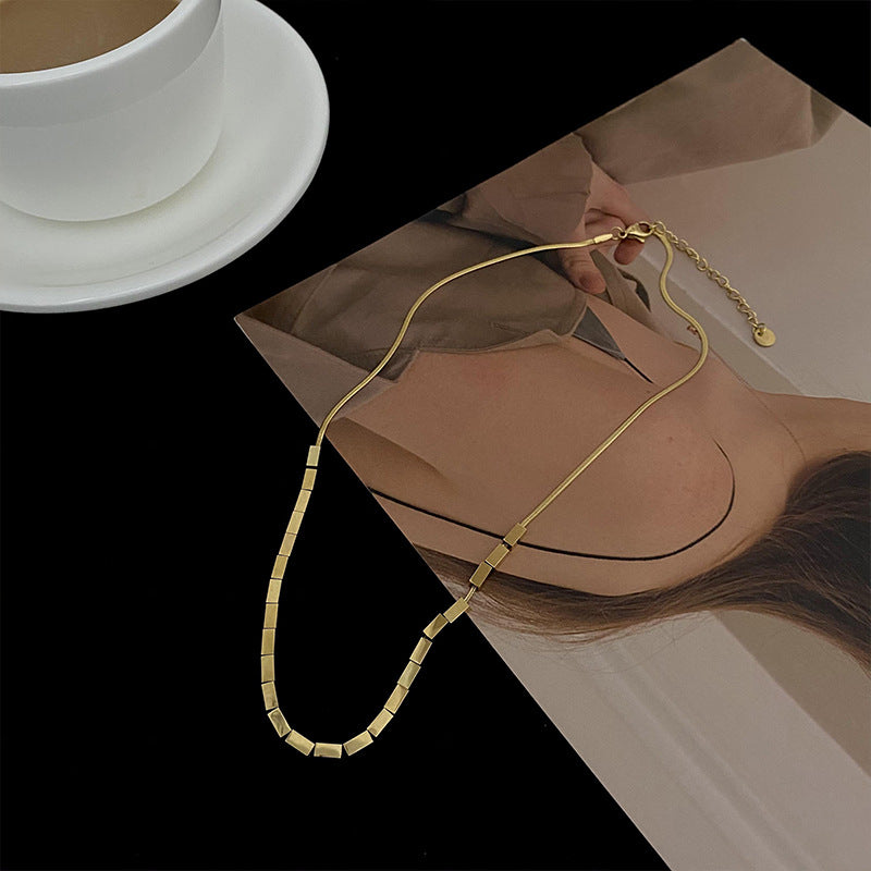 Small Square Snake Bone Chain Necklace Female Summer Ins Tide