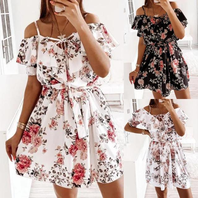 Fashion  Sling Floral Waist Dress