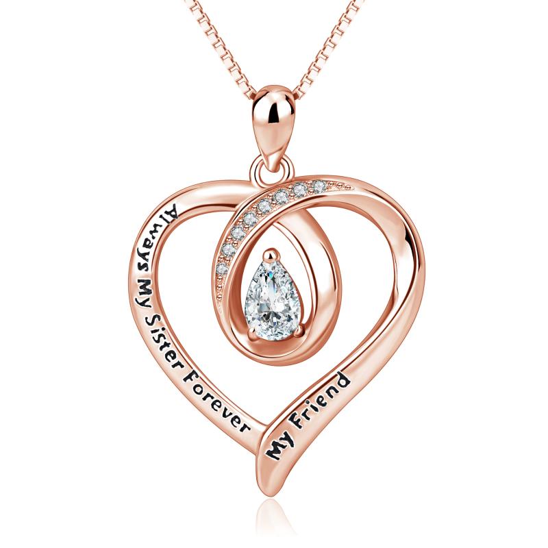 Sister Gifts Engraved I Love You Forever My Friend 925 Sterling Silver Heart Pendant Necklace