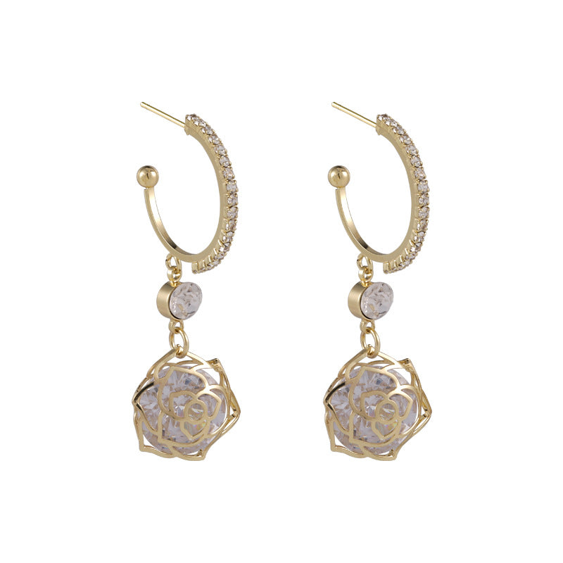Sparkling Inlaid Zirconium Hollow Rose Zircon Earrings