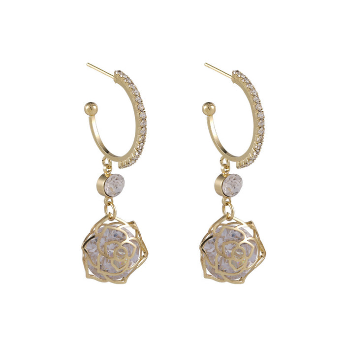 Sparkling Inlaid Zirconium Hollow Rose Zircon Earrings