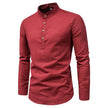 Cotton And Linen Long-Sleeved Shirt Solid Color Stand Collar Shirt