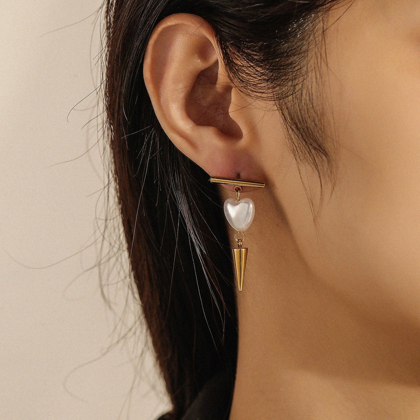 Stainless Steel Love Pearl Rivet Earrings