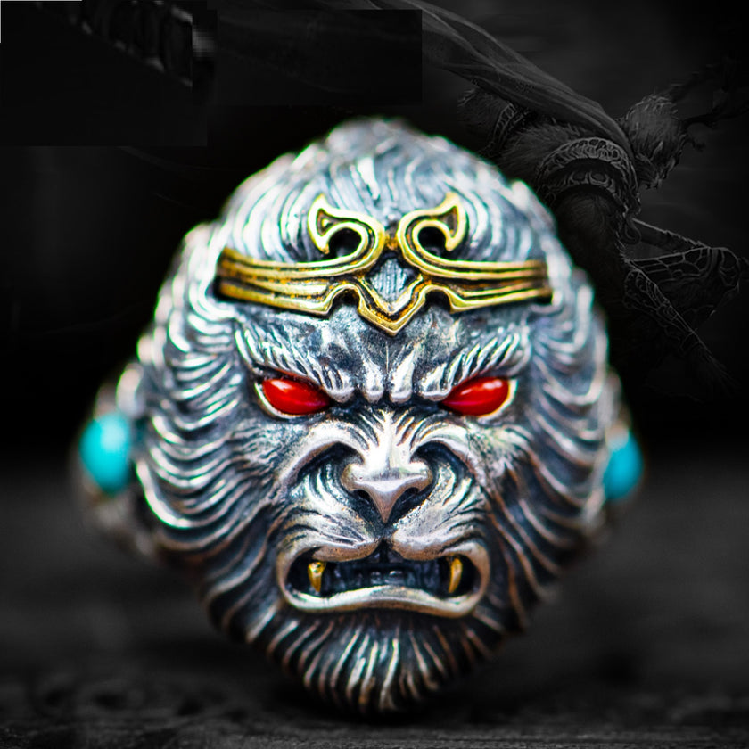 Alpscommerce Handmade Men And Women Monkey King Ring Vintage Silver Gifts