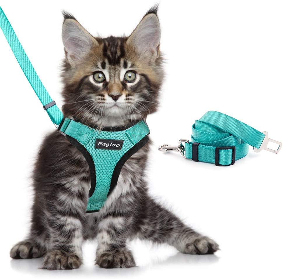 Cat Vest Harness And Car Seat Belt Adapter Adjustable Reflective Cat Harness Soft