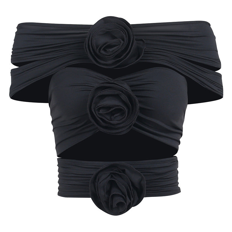 Flowers Hollow Off-shoulder Top For Women