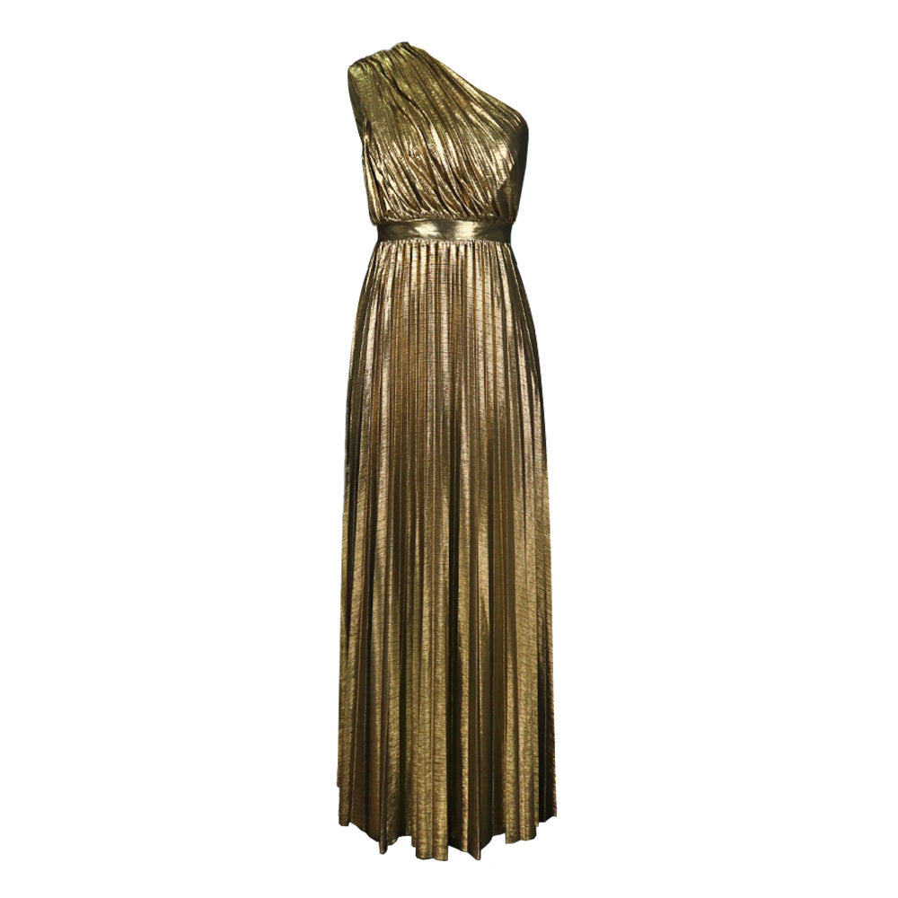 One-shoulder Backless Pleated Skirt High Waist