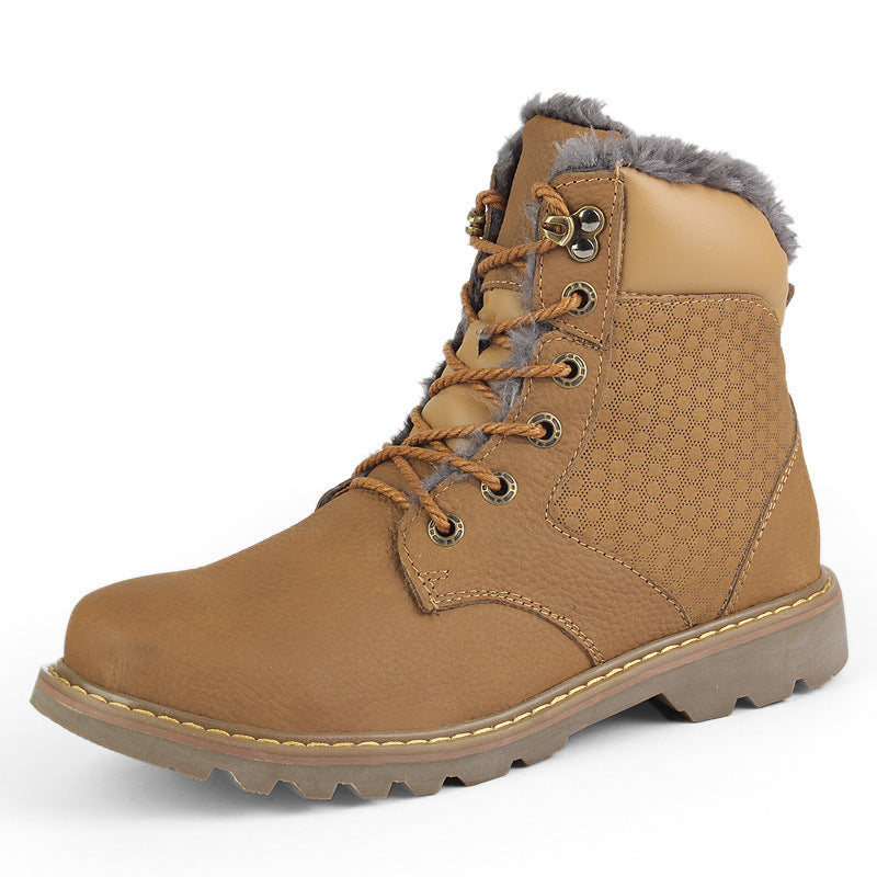 Winter Men's High-top Plus Fluffy Cotton Shoes Cowhide Plus Size To Keep Warm