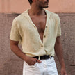 Men's Short Sleeve V Neck Buttons Cotton Clothing