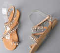 Handmade Pearl Beaded Roman Ladies Sandals Flat with Flat Toe Toe Beach Sandals