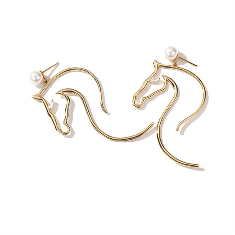 Fashion Horse Head Earrings Female Temperament European and American Exaggerated Ear Jewelry